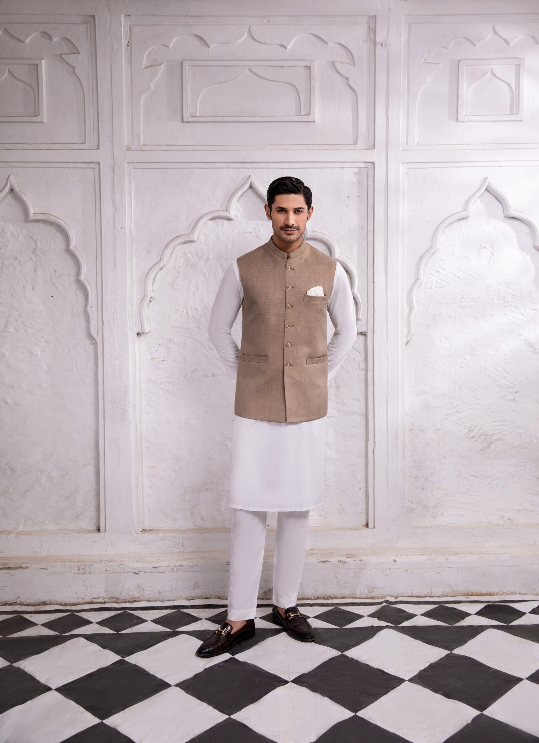 Light Brown Tonal-Stitched Suiting Blend Waistcoat (3-Piece) - Image 2