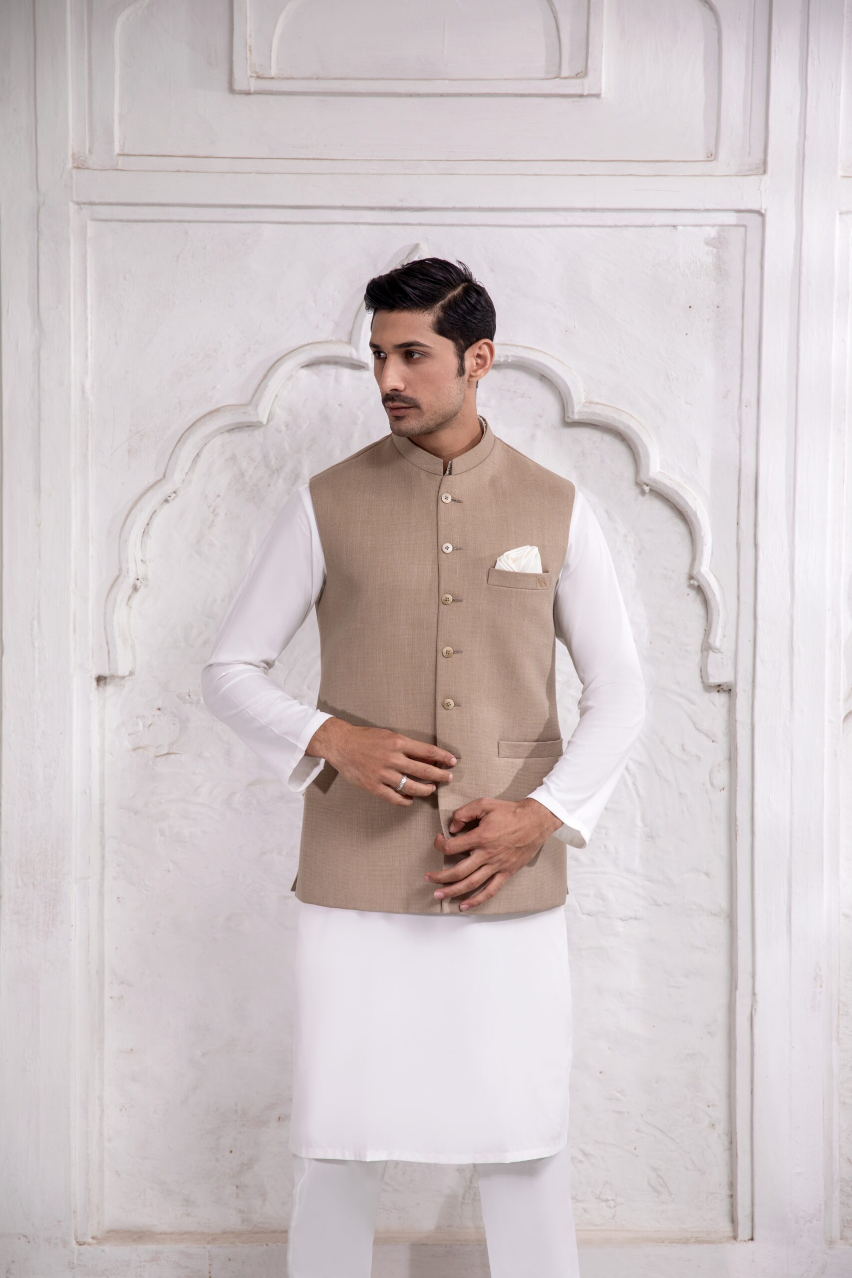 Light Brown Tonal-Stitched Suiting Blend Waistcoat (3-Piece) - Image 3