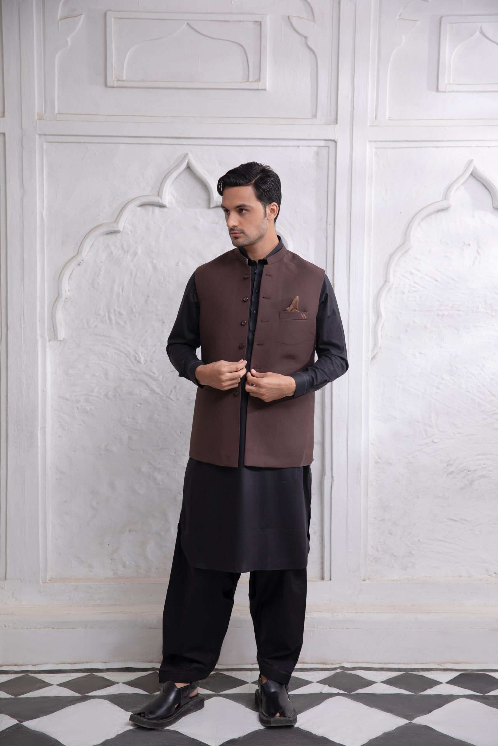 Brown Minimalist Suiting Blend Waistcoat (1-Pc) - Image 1