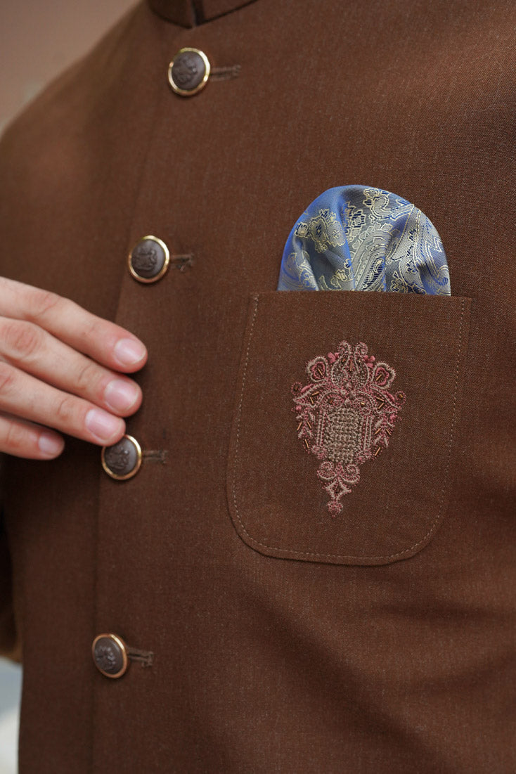 Sand Brown Embroidered Suiting Waistcoat Kurta (3-Piece) - Image 4