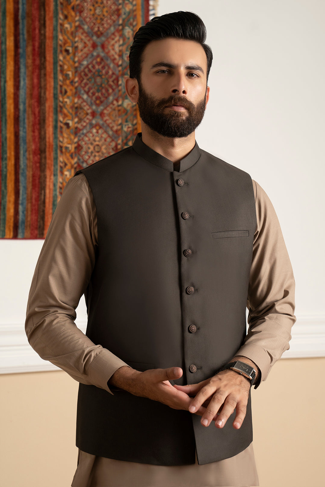 Brown Suiting Fabric Waistcoat (3-Piece) - Image 1