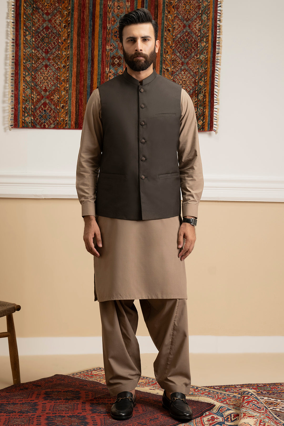 Brown Suiting Fabric Waistcoat (3-Piece) - Image 3