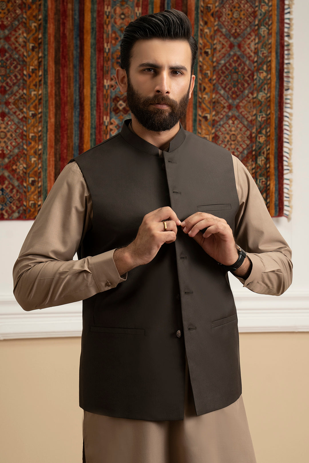 Brown Suiting Fabric Waistcoat (3-Piece) - Image 4