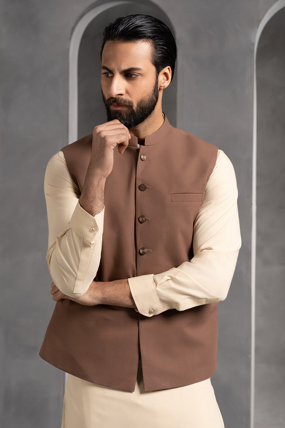 Rich Brown Suiting Fabric Men's Waistcoat (3-Piece) - Image 2