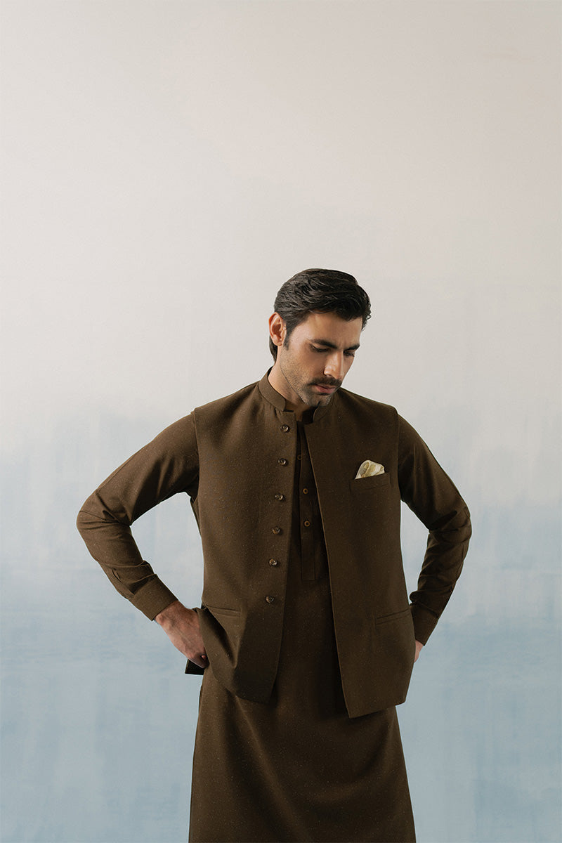 Brown Suiting Waistcoat Kurta Set (3-Piece) - Image 1