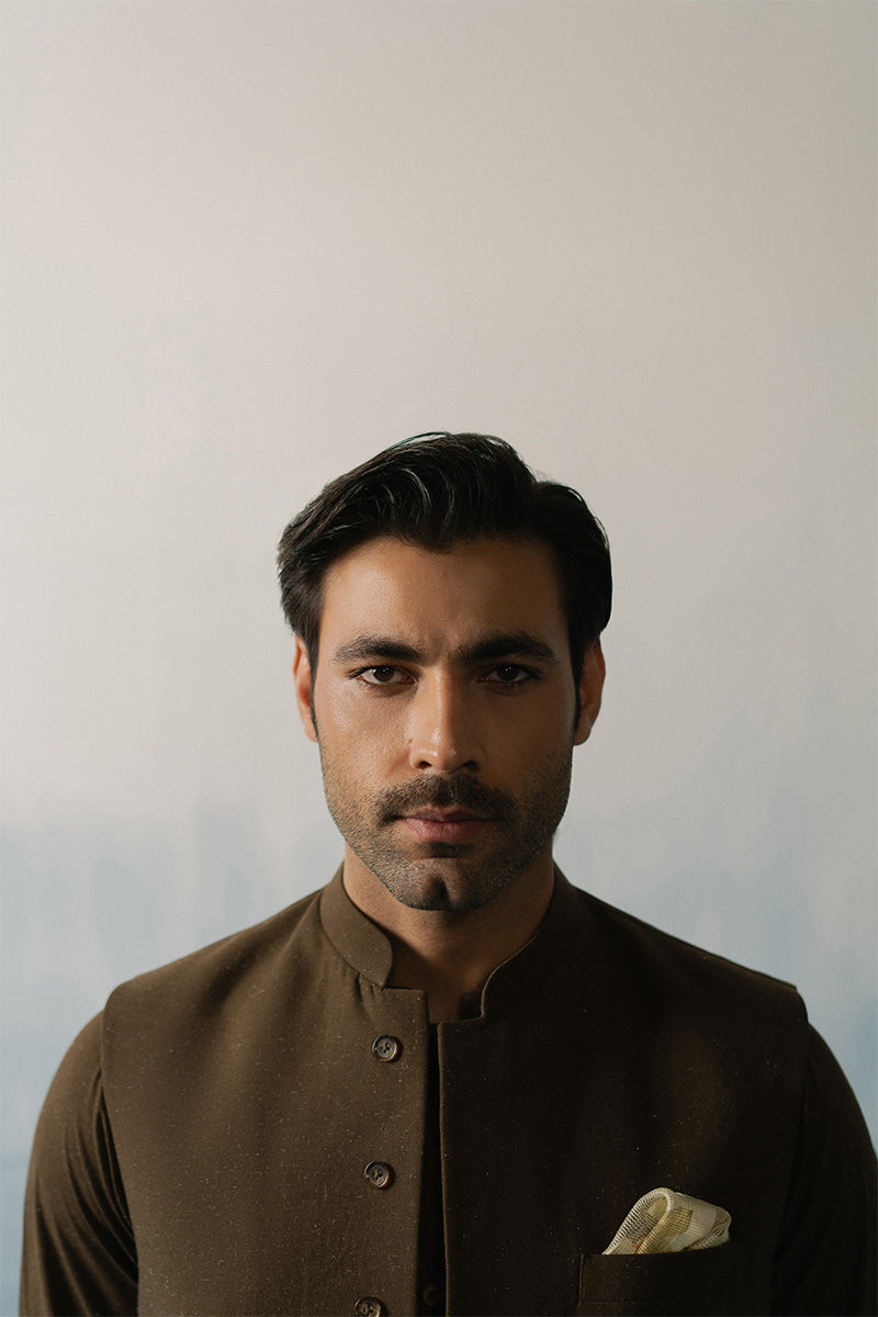 Brown Suiting Waistcoat Kurta Set (3-Piece) - Image 3