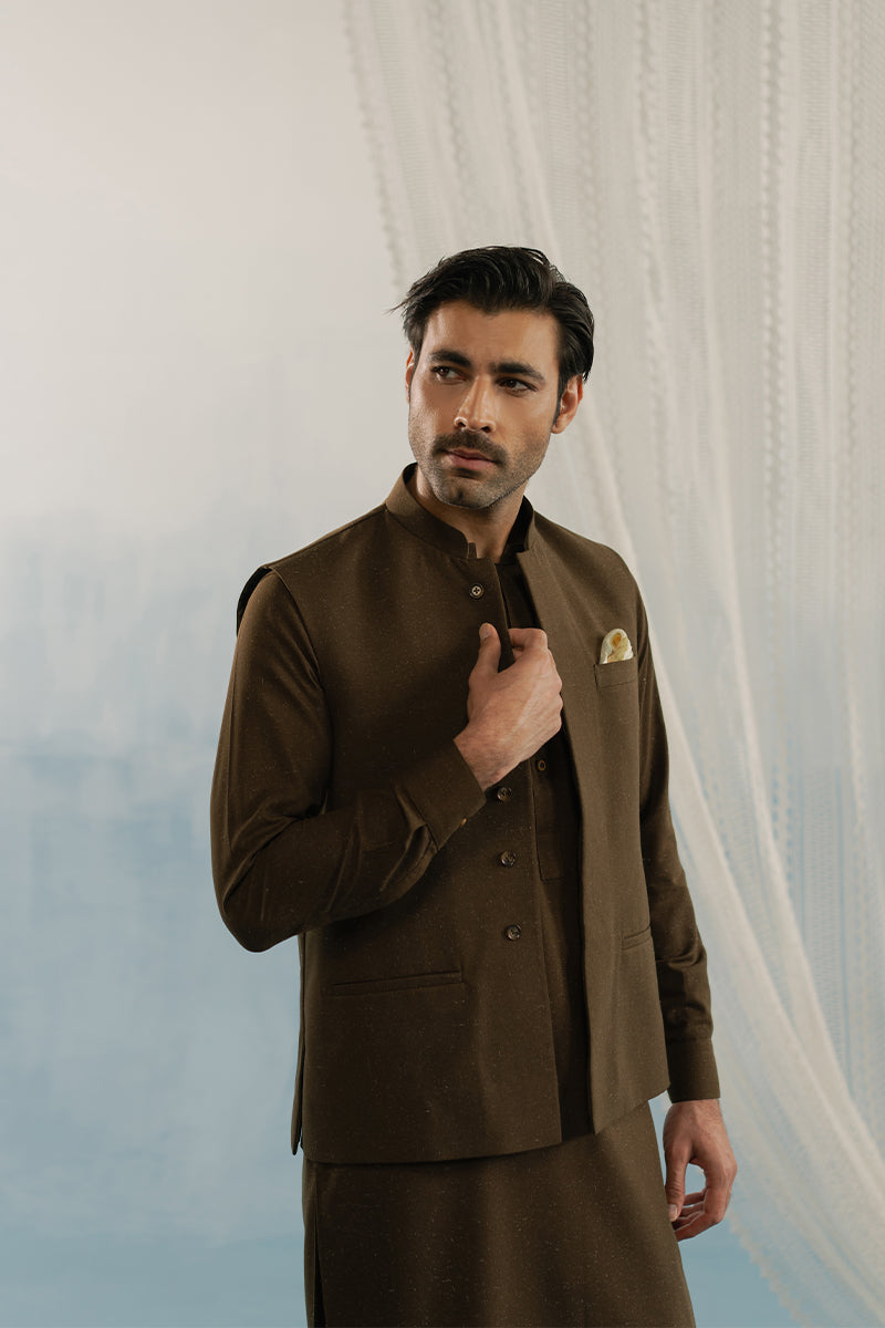 Brown Suiting Waistcoat Kurta Set (3-Piece) - Image 4