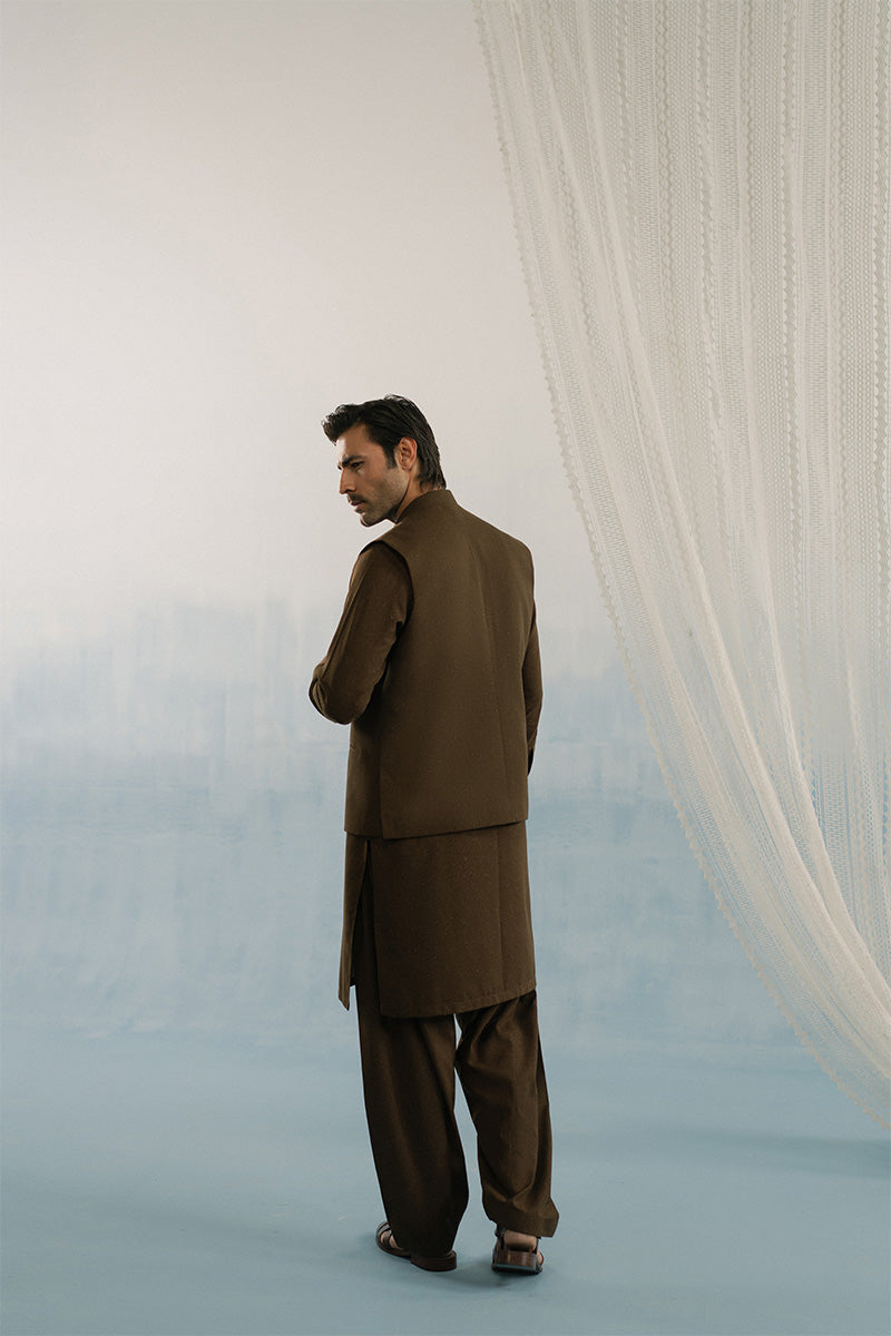 Brown Suiting Waistcoat Kurta Set (3-Piece) - Image 6