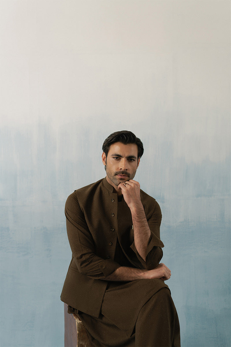 Brown Suiting Waistcoat Kurta Set (3-Piece) - Image 8