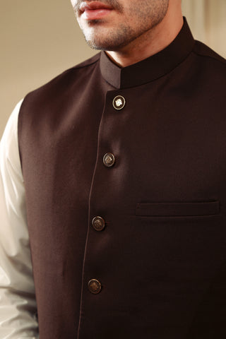 Brown Suiting Waistcoat with Metal Button Detailing (2-Piece) - Image 4