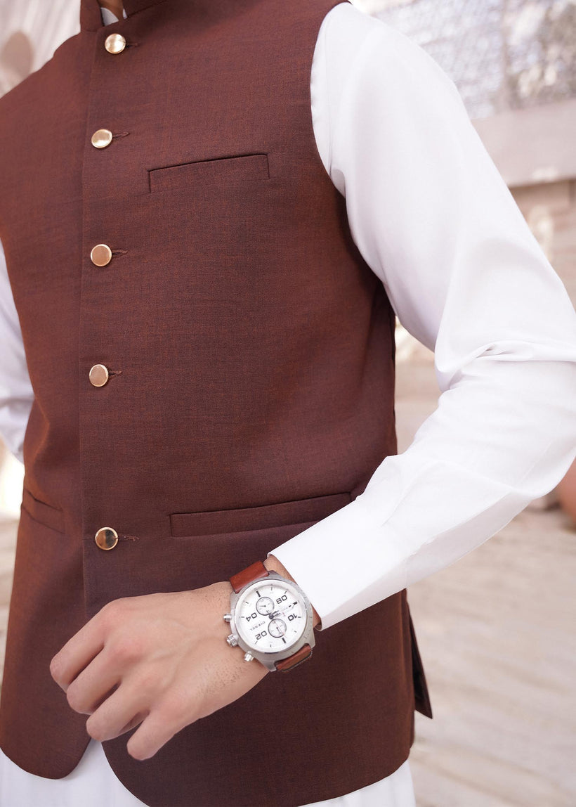 Mocha Brown TR Suiting Waistcoat (2-Piece) - Image 2