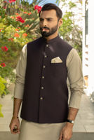 Dark Brown Embroidered Suiting Waistcoat (1-Pc) - Image 3
