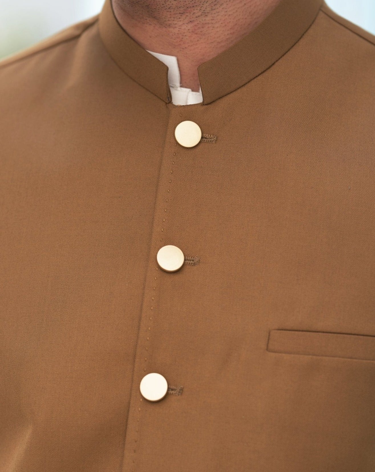 Camel Suiting Waistcoat with Mandarin Collar (1-Pc) - Image 4