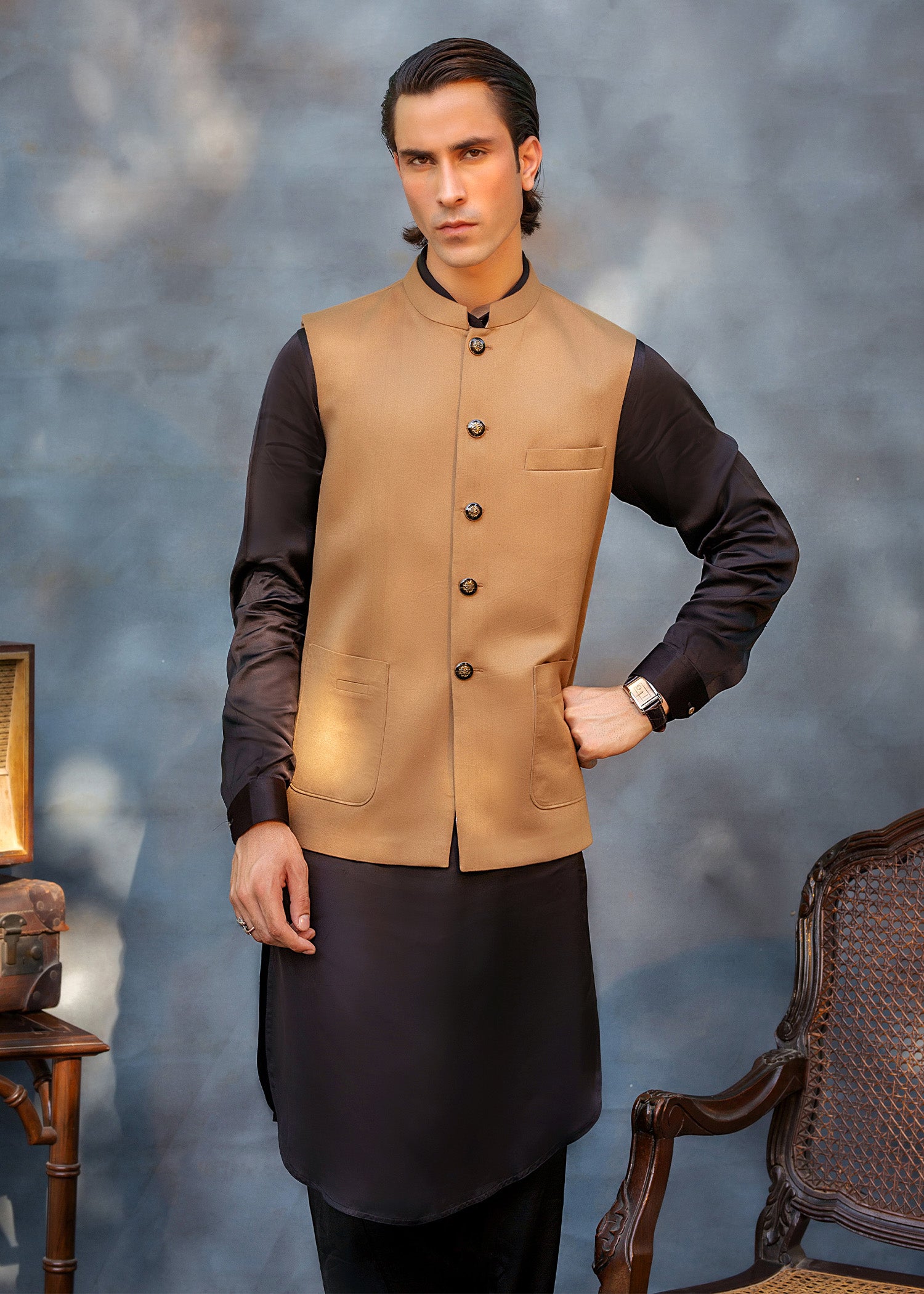 Camel Brown Precision-Stitched Premium Suiting Waistcoat (1-Pc) - Image 2