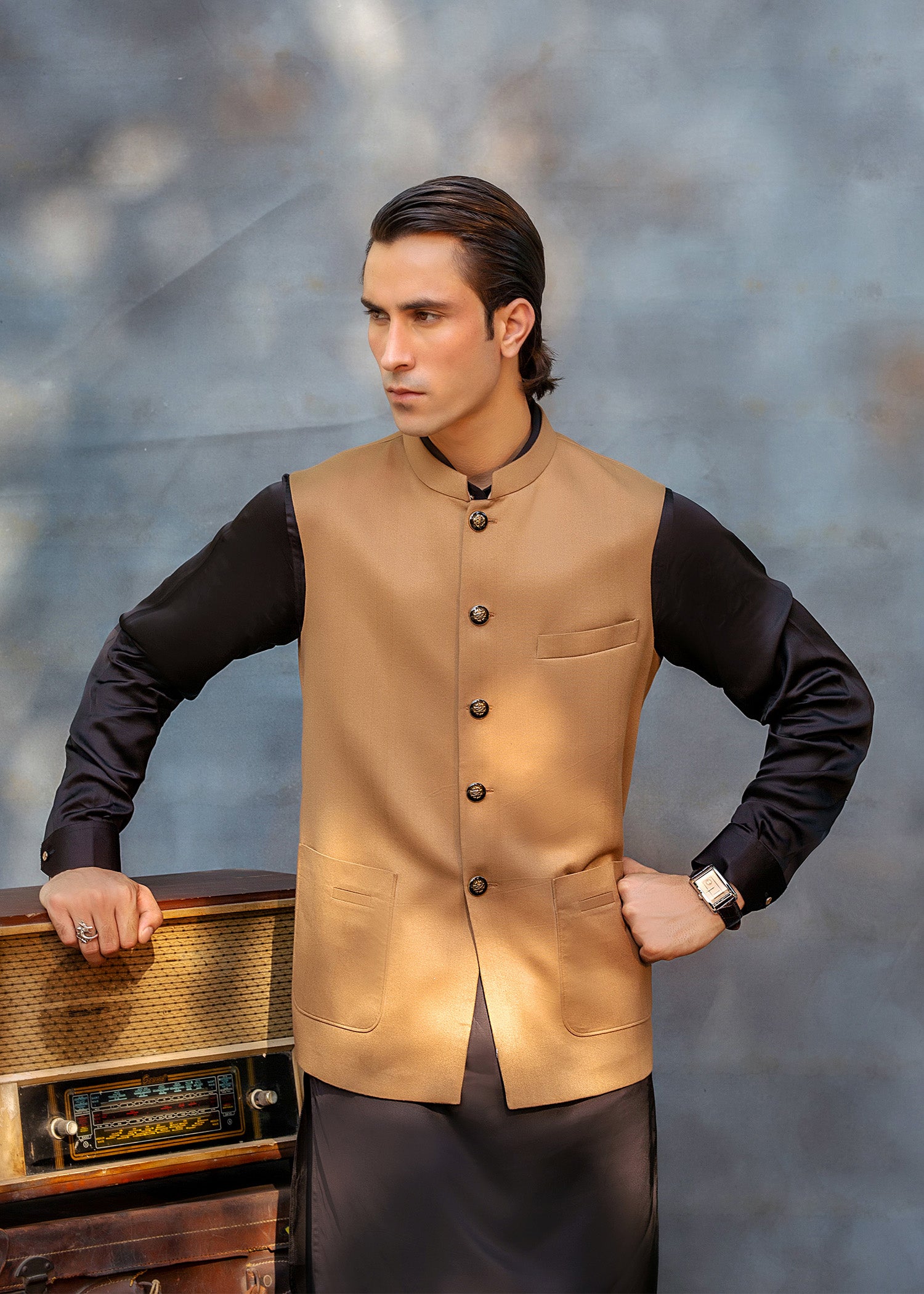 Camel Brown Precision-Stitched Premium Suiting Waistcoat (1-Pc) - Image 3