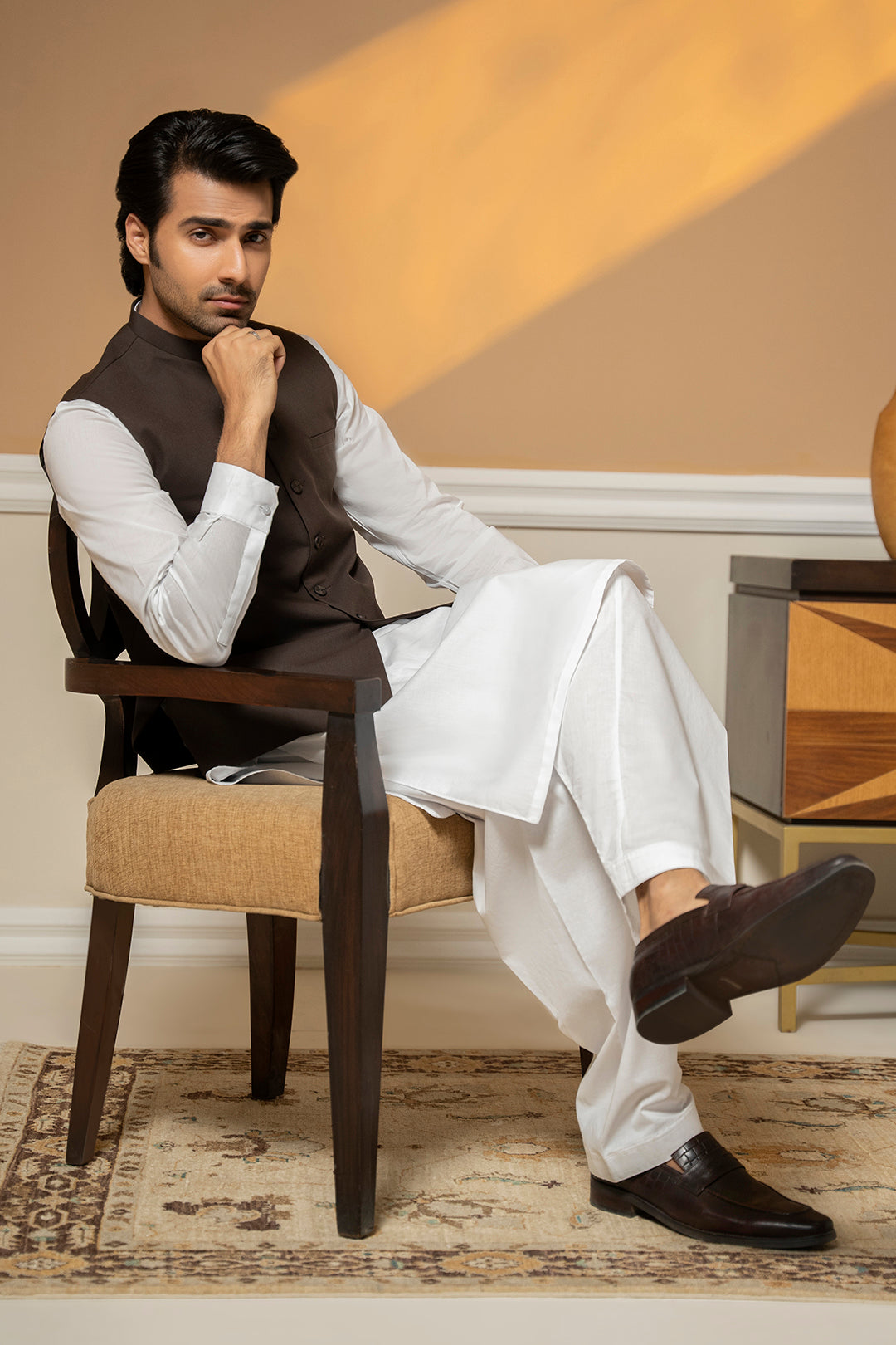 Dark Brown Suiting Fabric Men's Waistcoat (2-Piece) - Image 10