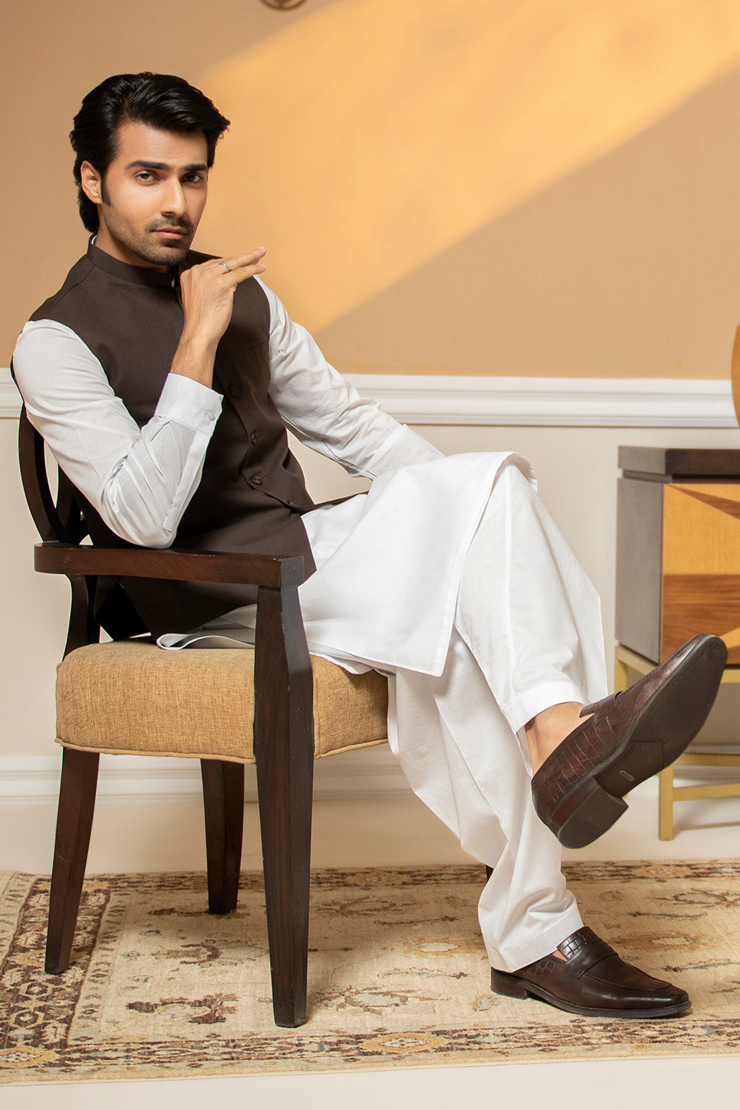 Dark Brown Suiting Fabric Men's Waistcoat (2-Piece) - Image 11