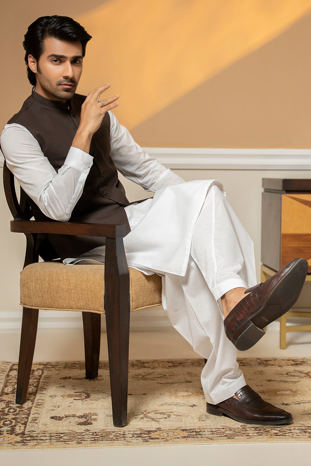 Dark Brown Suiting Fabric Men's Waistcoat (2-Piece) - Image 12