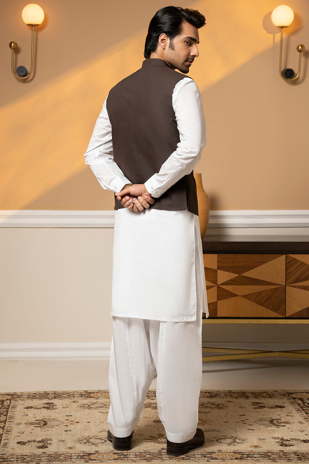 Dark Brown Suiting Fabric Men's Waistcoat (2-Piece) - Image 14