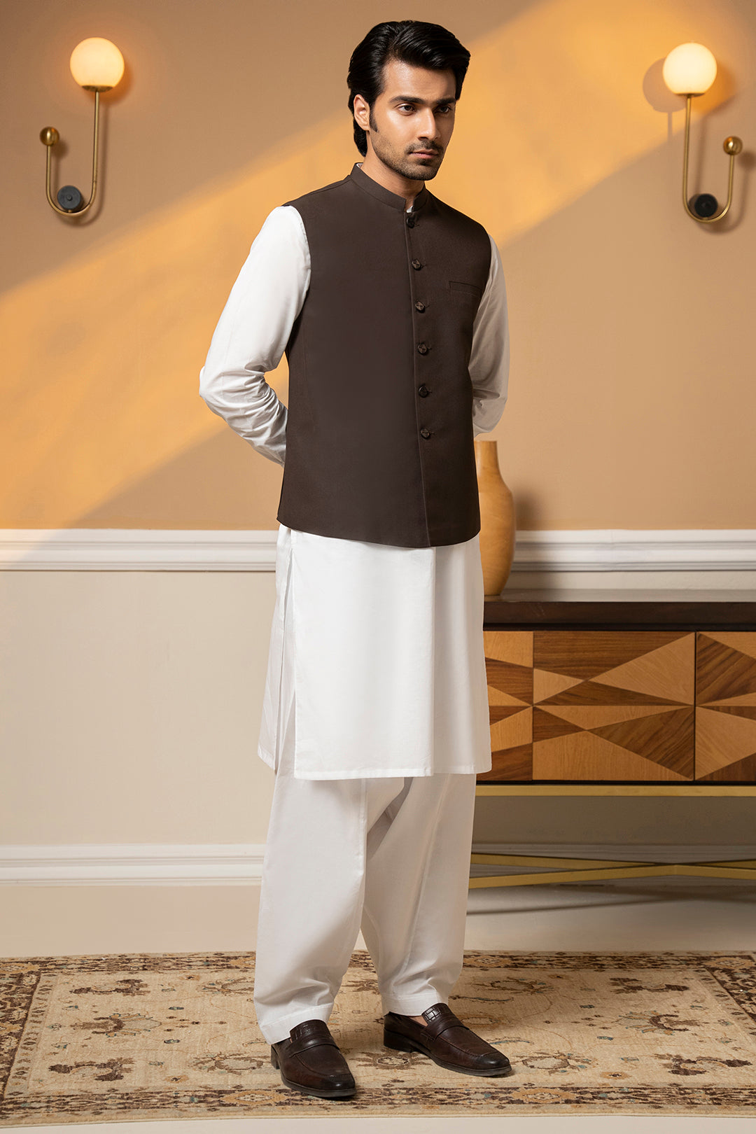 Dark Brown Suiting Fabric Men's Waistcoat (2-Piece) - Image 2