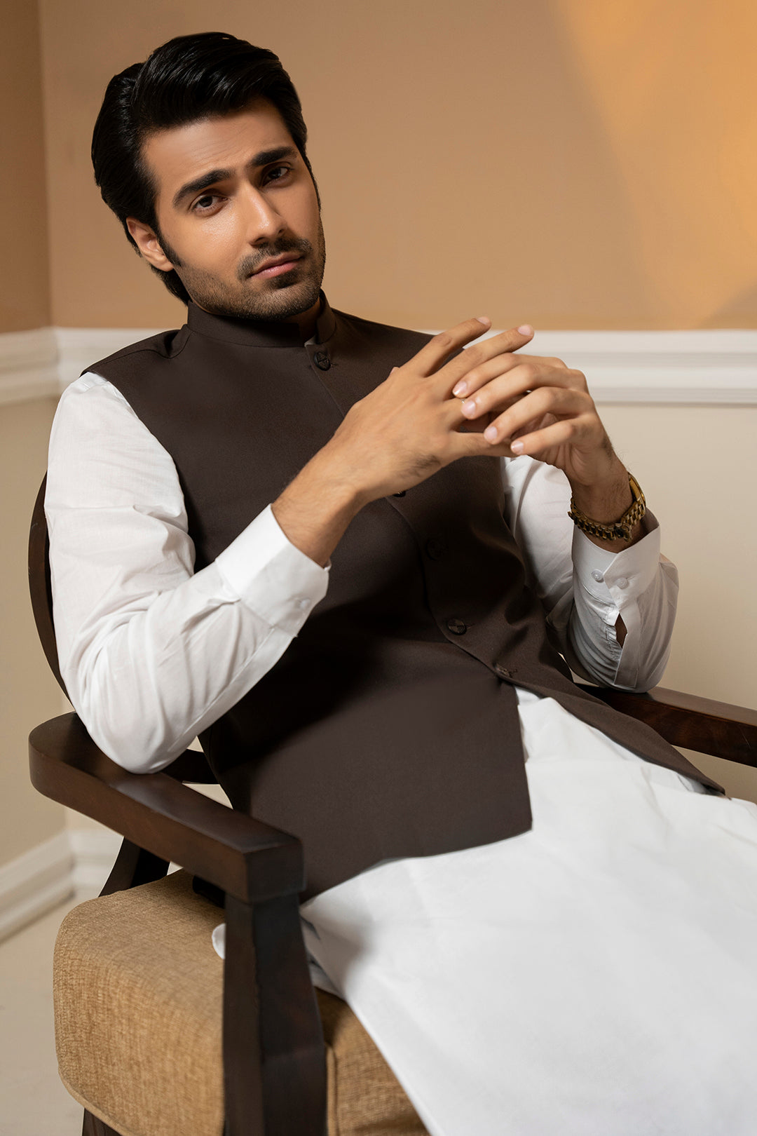 Dark Brown Suiting Fabric Men's Waistcoat (2-Piece) - Image 5