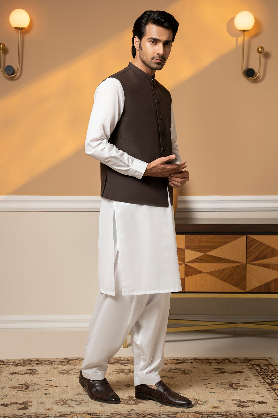 Dark Brown Suiting Fabric Men's Waistcoat (2-Piece) - Image 7