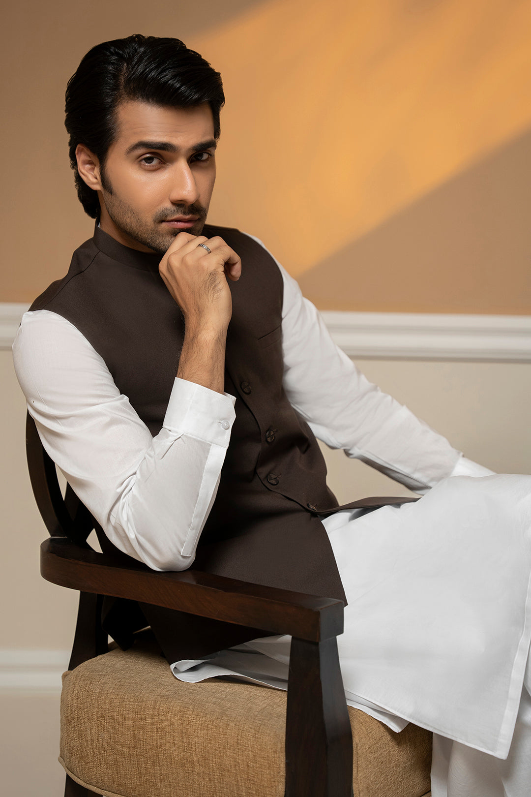 Dark Brown Suiting Fabric Men's Waistcoat (2-Piece) - Image 8