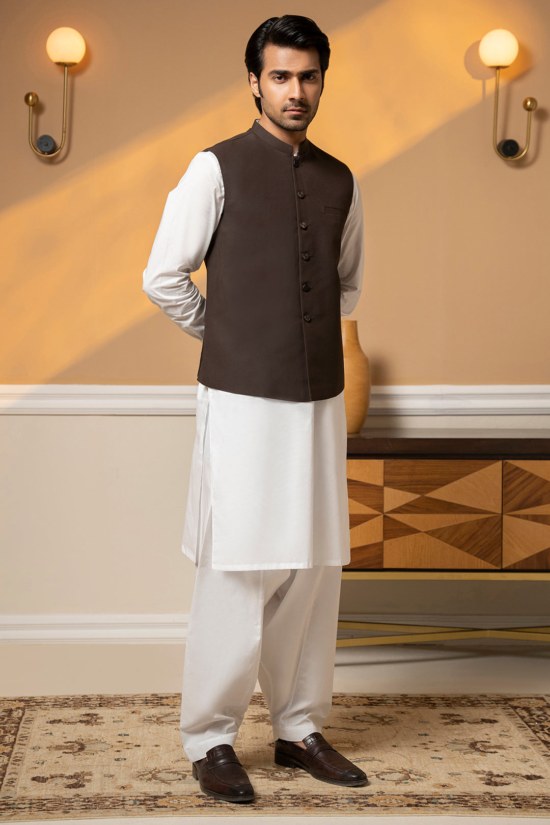 Dark Brown Suiting Fabric Men's Waistcoat (2-Piece) - Image 9