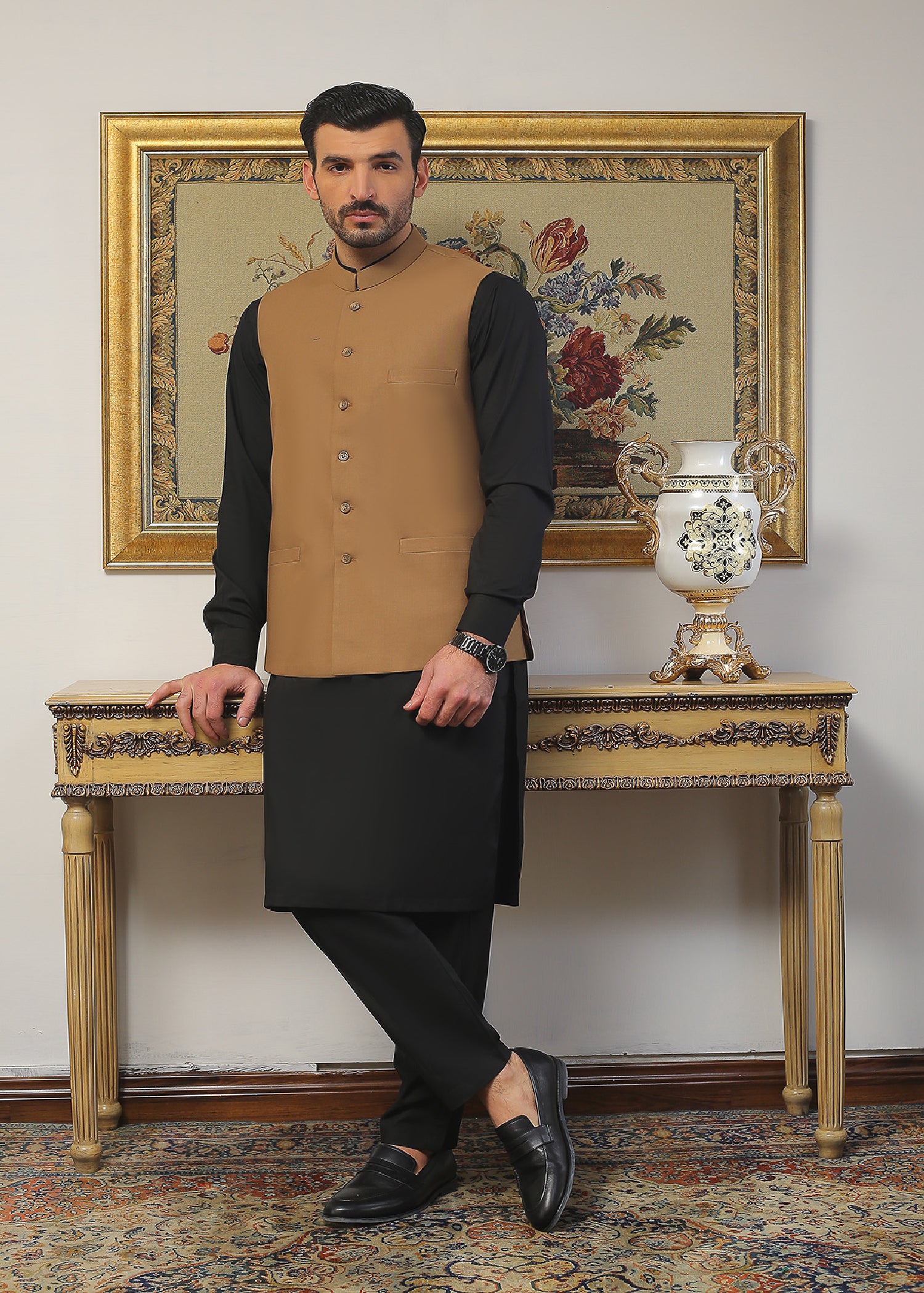 Camel Brown Tropical Fabric Waistcoat (1-Pc) - Image 1