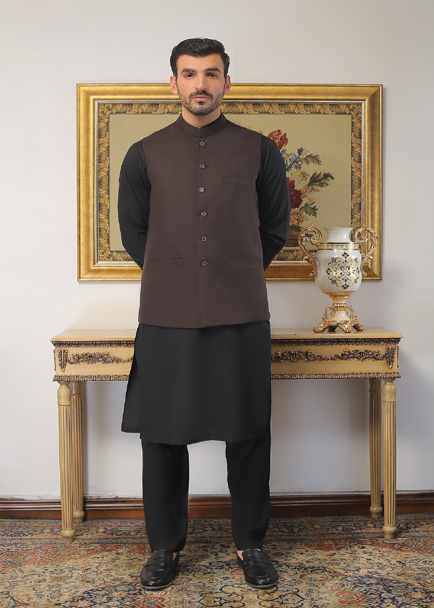 Dark Brown Tropical Fabric Waistcoat (1-Pc) - Image 1