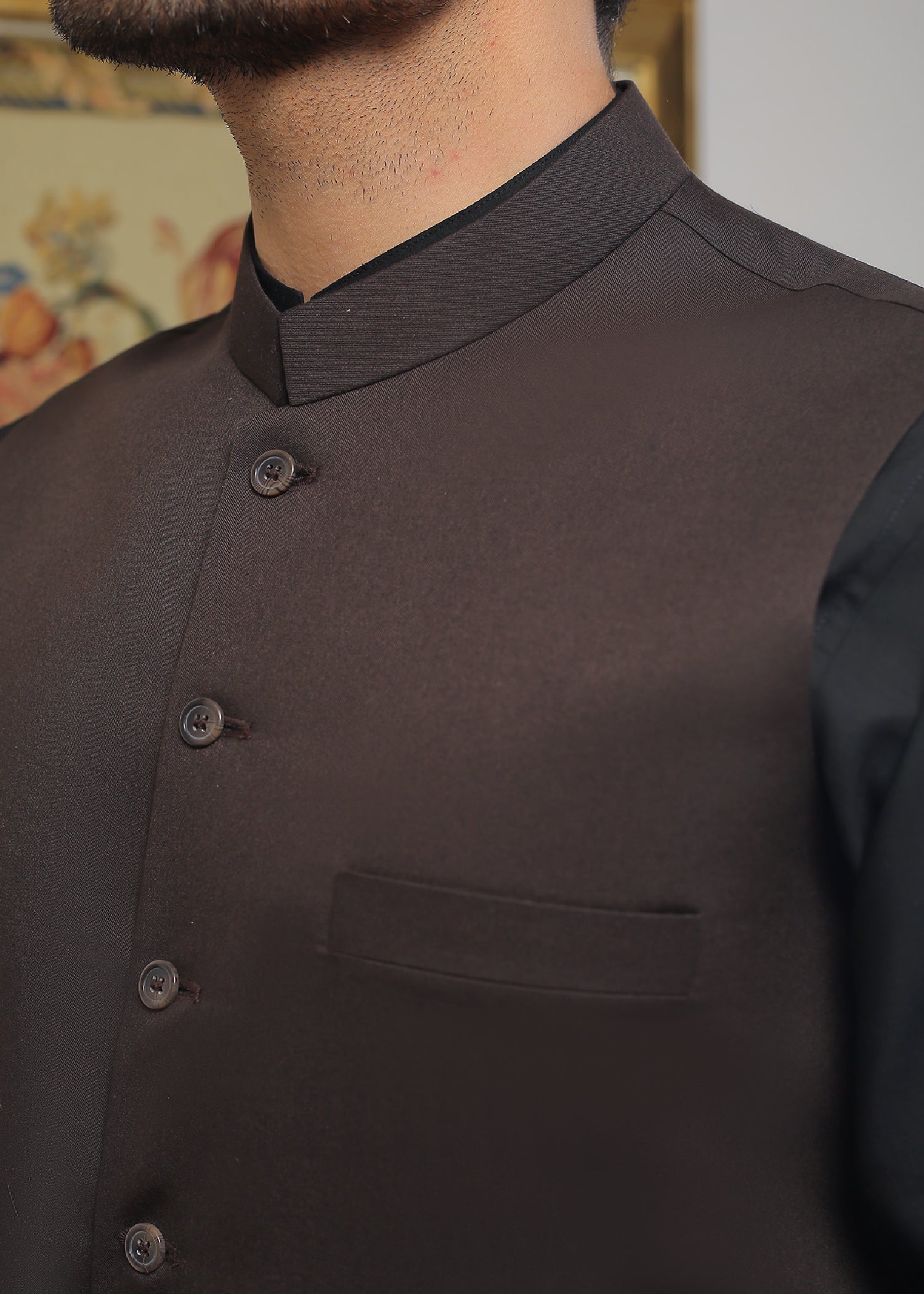 Dark Brown Tropical Fabric Waistcoat (1-Pc) - Image 3