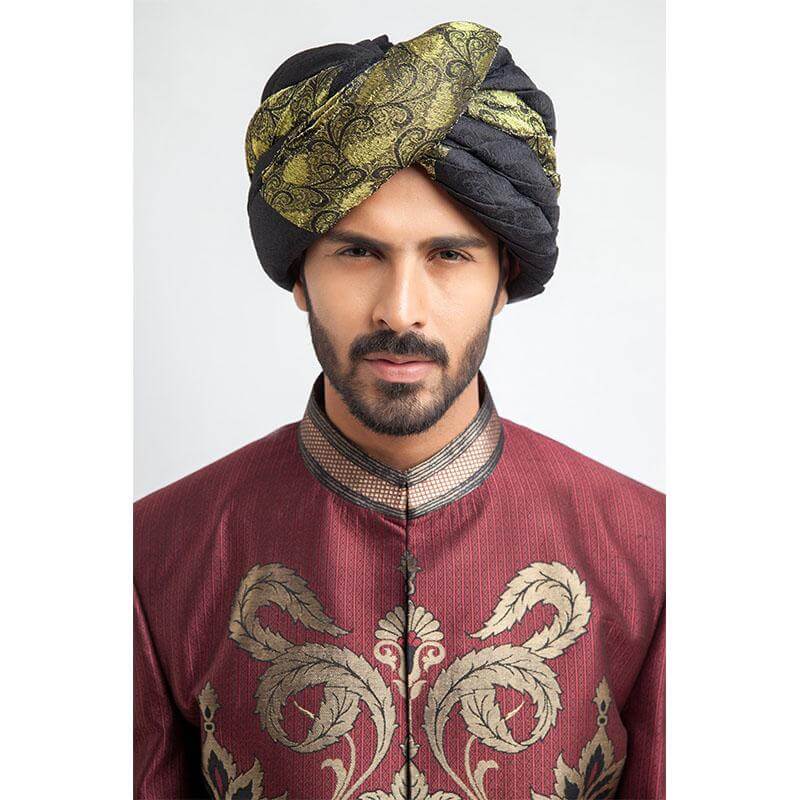 Antique Silver Burgundy Brocade Groom Sherwani (3-Piece) - Image 3