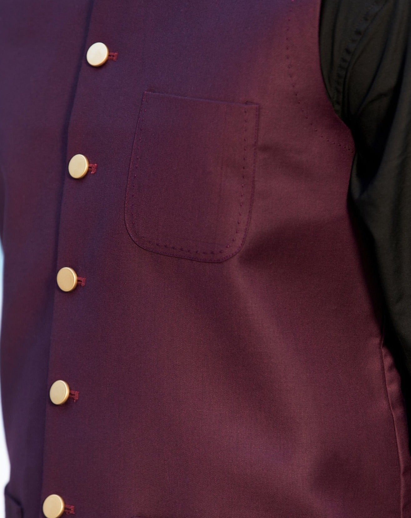 Black Blended Kameez Shalwar with Burgundy Waistcoat (3-Piece) - Image 4