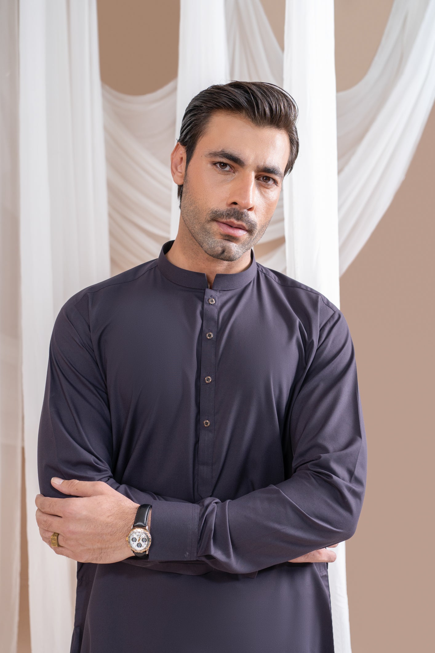 Deep Burgundy Luxury Blended Kurta Shalwar (2-Piece) - Image 2