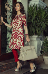 Pakistani Deep Burgundy Cutout Raw Silk & Net Kurta (2-Piece) - Image 3