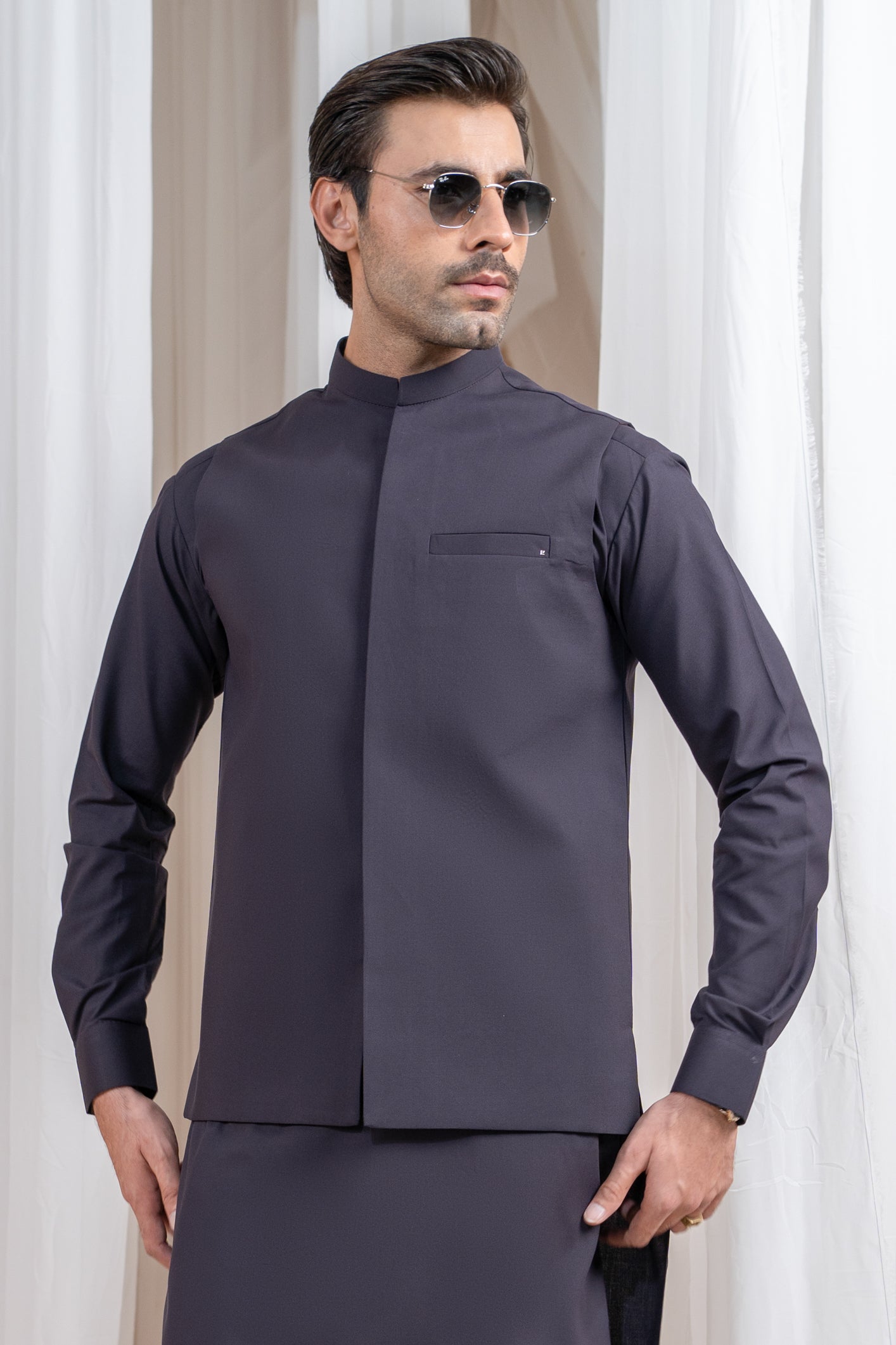 Deep Burgundy Minimalist Blended Waistcoat Kurta (3-Piece) - Image 1