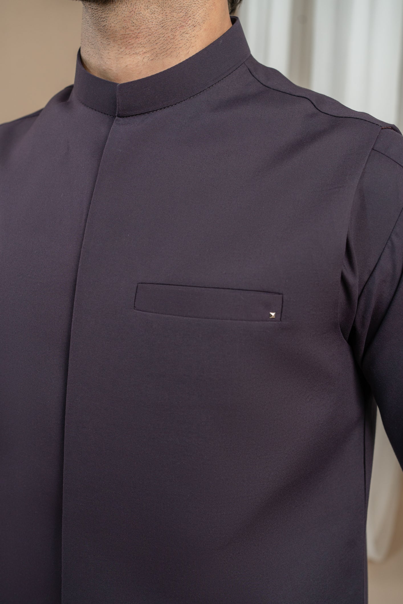 Deep Burgundy Minimalist Blended Waistcoat Kurta (3-Piece) - Image 4