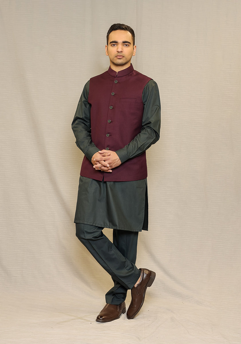 Wild Ginger Suiting Fabric Waistcoat Kurta (3-Piece) - Image 1