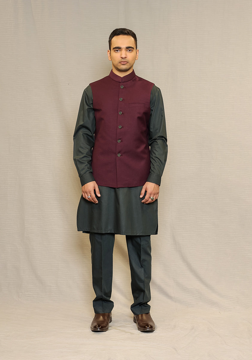 Wild Ginger Suiting Fabric Waistcoat Kurta (3-Piece) - Image 2
