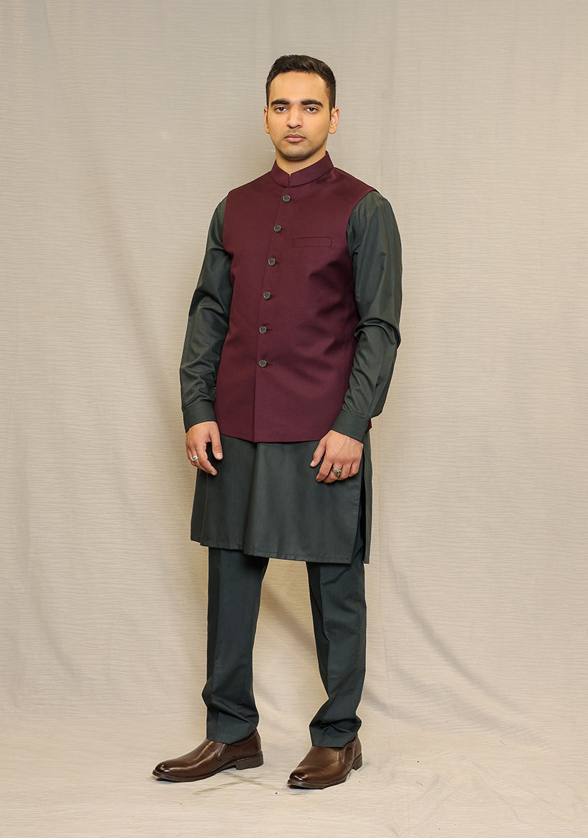 Wild Ginger Suiting Fabric Waistcoat Kurta (3-Piece) - Image 3