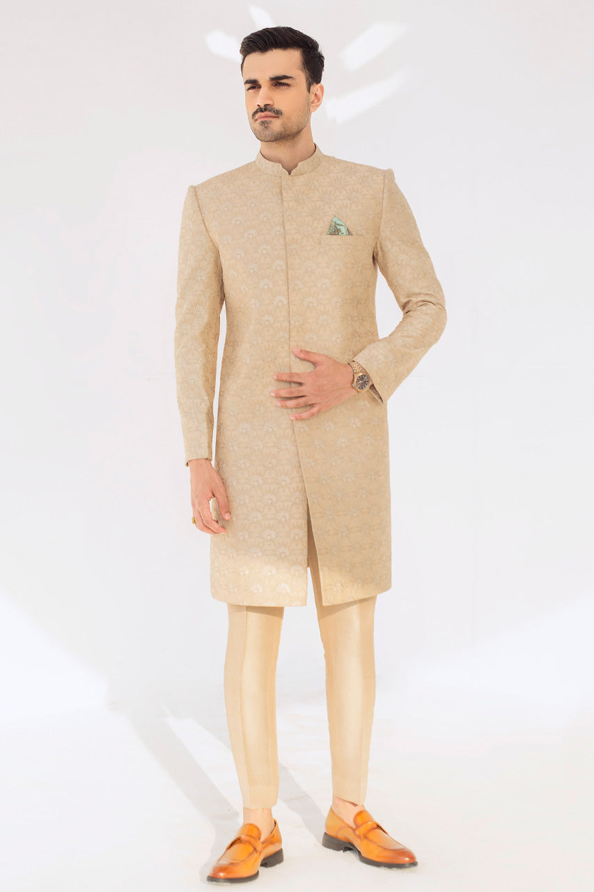 Camel Motif Embroidered Raw Silk Sherwani (2-Piece) - Image 1