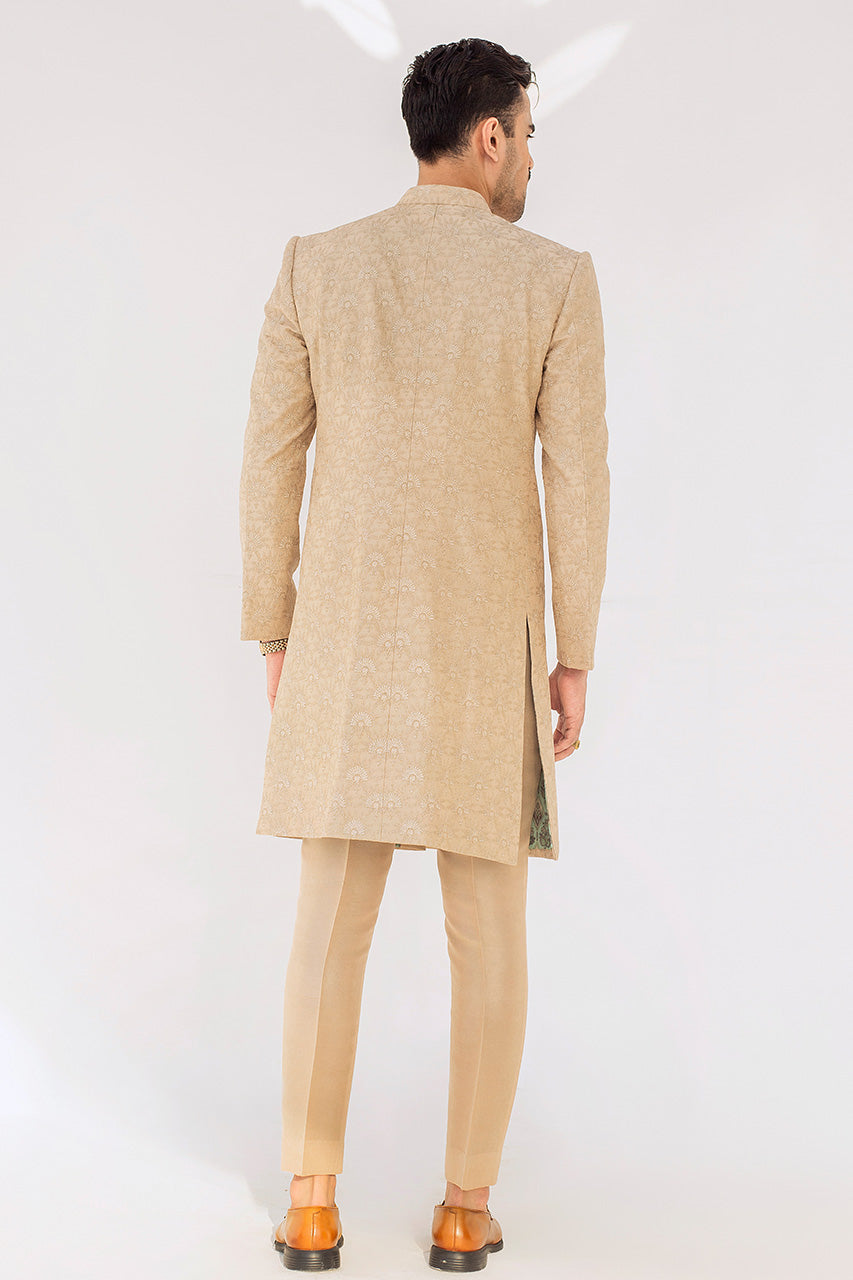 Camel Motif Embroidered Raw Silk Sherwani (2-Piece) - Image 2