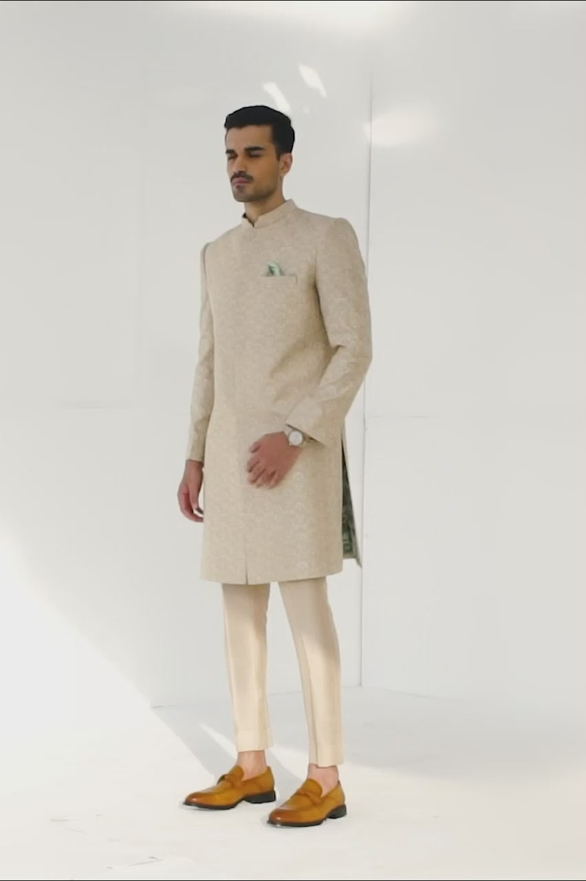 Camel Motif Embroidered Raw Silk Sherwani (2-Piece) - Image 4