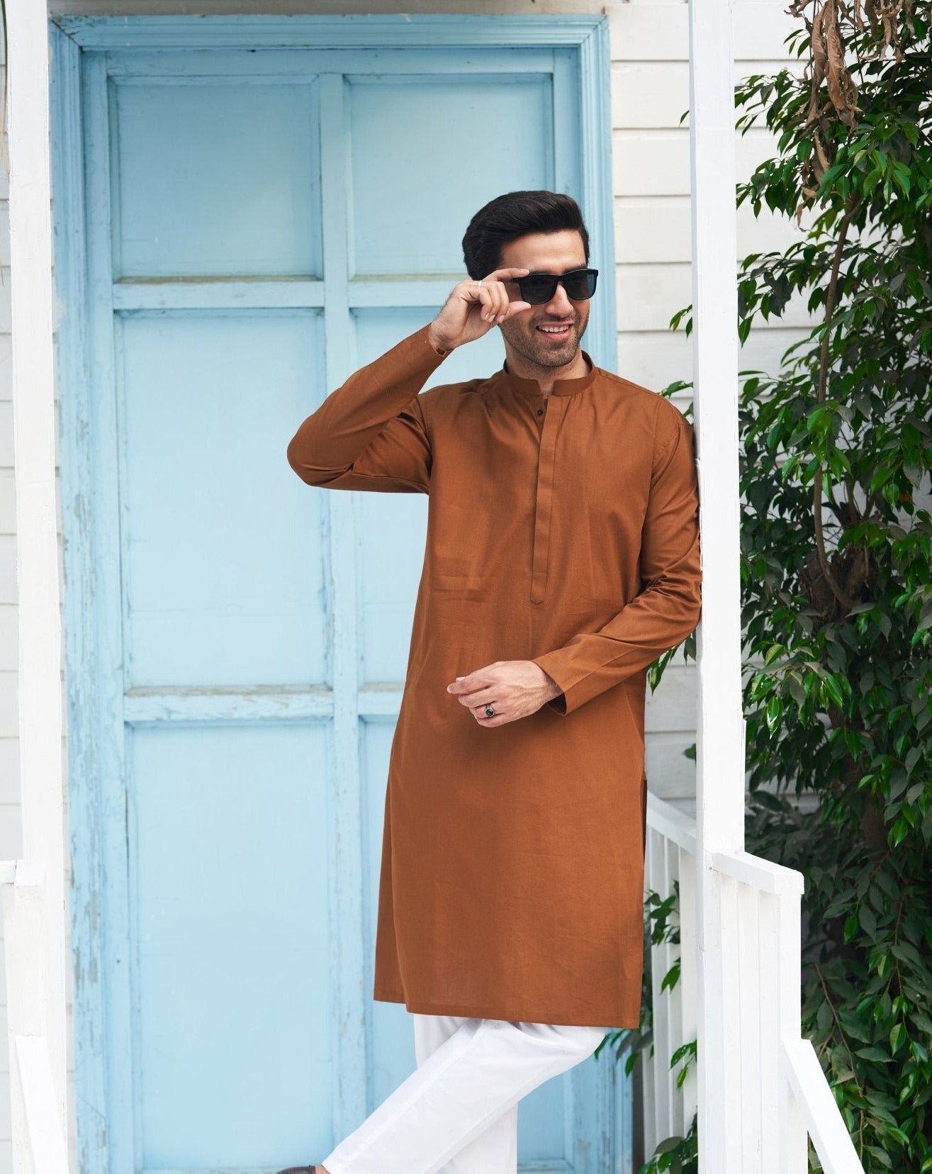 Camel Cotton Kurta Trouser Set (2-Piece) - Image 1