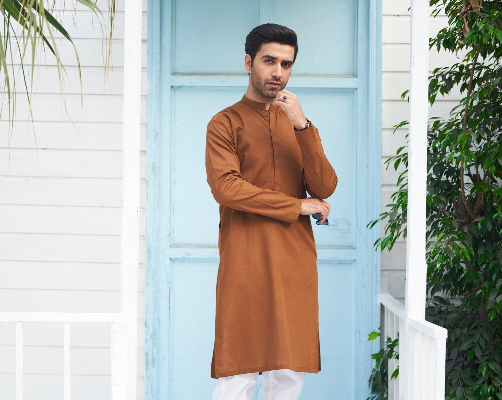 Camel Cotton Kurta Trouser Set (2-Piece) - Image 3