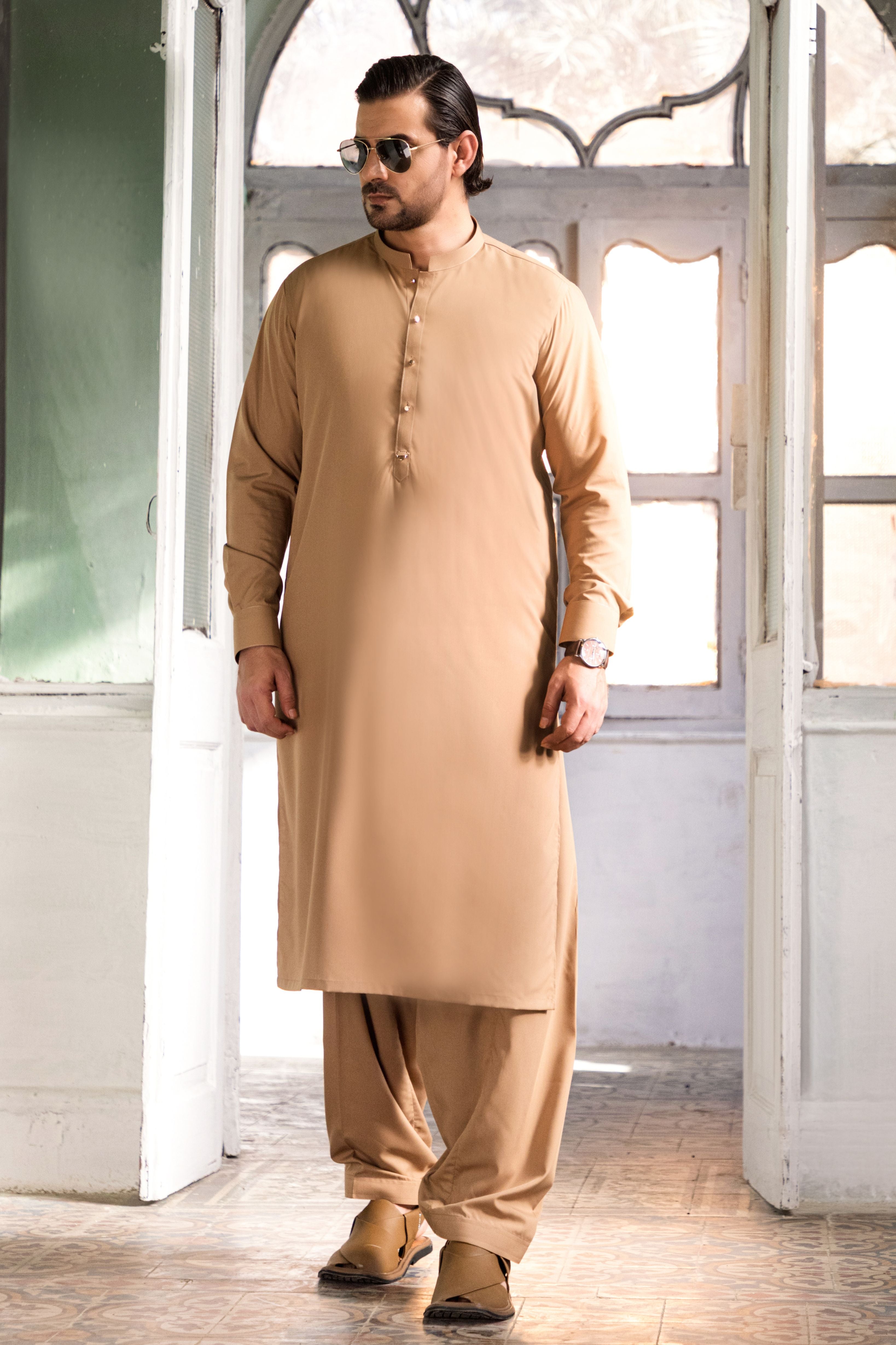 Camel Wash & Wear Blended Shalwar Kameez (2-Piece) - Image 1