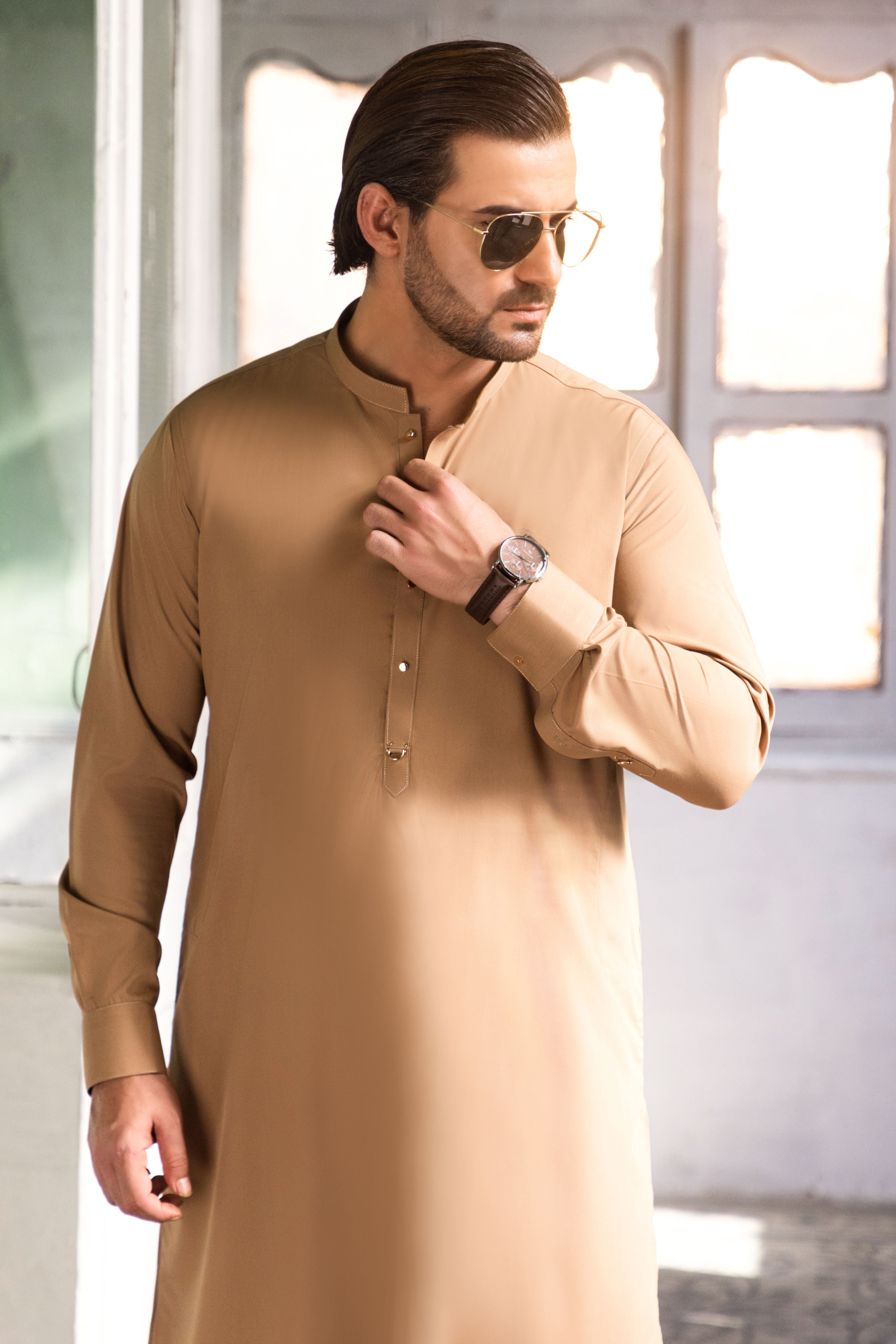 Camel Wash & Wear Blended Shalwar Kameez (2-Piece) - Image 2