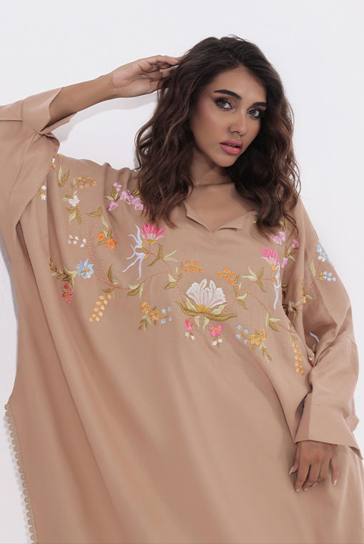 Pakistani Camel Embroidered Pure Irish Cotton Salwar Kameez (2-Piece) - Image 3