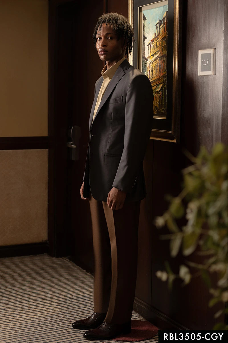 Charcoal Grey Brass-Button Blazer (1-Pc) - Image 1