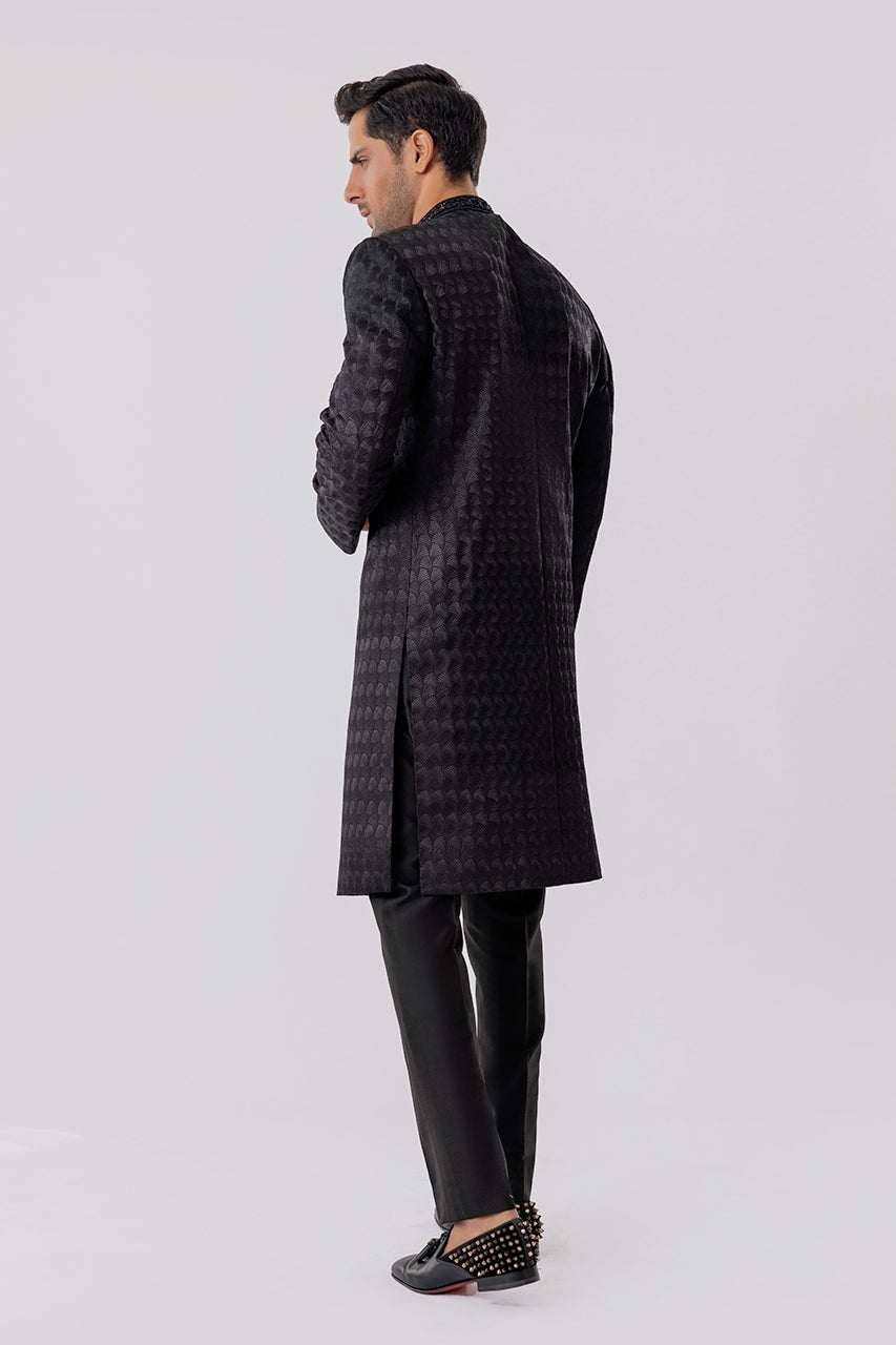 Charcoal Embroidered Raw Silk Sherwani (2-Piece) - Image 5
